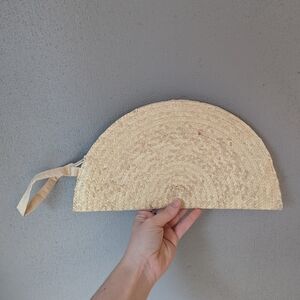Poppy & Sage Tan Woven Clutch Half Moon Shape.